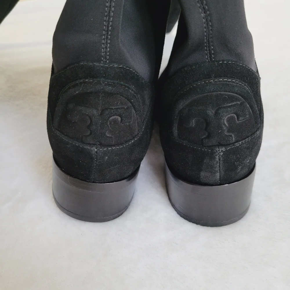Tory Burch Caitlin Over the Knee Boots Black Suede Stretch Tall OTK Boots Size 5